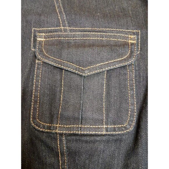 Chico’s Platinum Sz L Blue Dark Wash Denim Jacket - Pockets Covered Buttons NWOT - Picture 5 of 16